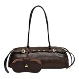 ALINUOYQ Boston Schultertaschen für Damen, PU-Leder, Tragetasche, lässige Bowlingtasche, Geldbörse, Retro, Unterarmtasche, Kaffee