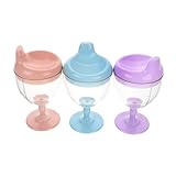 HONMEET 3 Stück Trinkbecher mit Hohem Fuß Bruchsichere Auslaufsichere Sippy Cups für Kleinkinder Wiederverwendbare Lernbecher in Rosa Blau Lila für Getränke und Milch Rutschfest und
