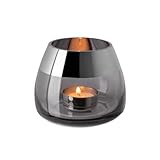 Fink [DL Bella, Teelichthalter, Glas, Silberfolie, grau, silberfarben, L. 11 cm, B. 11 cm, H. 8,5 cm, D. 11 cm