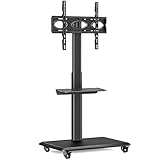 TV Ständer Rollbar Fernsehständer Bodenständer, RFIVER TV Rollwagen Wagen mit Rollen für 26-65 Zoll Fernseher - Fernseh Stand Hoehenverstellbar Hoch Mobile Drehbar Schwarz | Max 35KG Vesa 400x400 mm