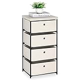 LIANTRAL Kommode mit Schubladen, Stoffkommode mit 4 Schubladen, Aufbewahrungsschrank für Schrank, Kleiner Schrank, Kommode für Schlafzimmer, Wohnzimmer, Flur, Büro - Cremefarben