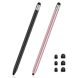 MEKO Tablet Stift, 2 Pack Touchscreen Stift mit 6 Gummispitzen, 2 in 1 Touch Pen für alle Handys/Tablets wie iOS, Android, iPhone, iPad, Samsung, Huawei, Xiaomi usw. Schwarz+Rose Gold