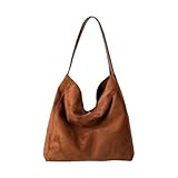 Gluckstar Handtasche Damen Groß, Künstliche Wildleder Tasche Damen,Shopper mit Magnetverschluss, Elegante Tasche für Frauen, Modische Schultertasche (Braun)