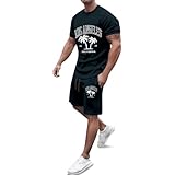 Generisch Jogginganzug Herren Bedruckter Sommer Outfit Streetwear Y2K Set 2 Teiler Fitnessanzug Hawaii Baggy Freizeitanzug Oversized Activewear mit Taschen Strand Sommeranzug Sommer Sportanzug