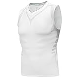 AMZSPORT Herren Kompressions-Tanktop Ärmellos Funktionsshirts Baselayer Unterhemd Weiß XL