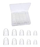 Box mit rutschfestem und atmungsaktivem Premium-Silikon-Fingerschutz, rutschfeste Gitarren-Fingerstütze, für Gitarre, Ukulele, 5 Größen, transparent,25 Pcs