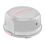 Emsa Prep&Bake Kuchenaufbewahrungsbox, Rund, 34 cm Durchmesser, Tragegriff, Schneidevorrichtung, Transparent & Rosa, K3268434