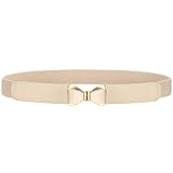 VONMELLI Elastischer Taillengürtel Damen,Vintage Dehnbarer Dünner Gürtel für Kleid, Mode Stretchgürtel Damen mit Schleifenschnalle Beige Passend für Taille 68cm-80cm