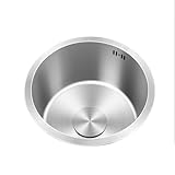 Spülbecken,Klein Spüle Küche,Rund Küchenspülen Edelstahl,Küchenbecken1 Becken Silbrig mit Abflussrohr,Einbauart: Einbau von Oben und Unterbau (Ø 38cm)