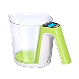 Relaxdays Meßbecher mit Waage, abnehmbarer Messbecher, wiegen, messen, versch. Maßeinheiten, Tara, b, 1.2l, Klar,grün