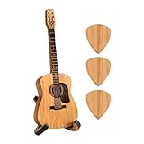 Holz-Plektrumbox für Akustikgitarre, mit 3 Plektren und Ständer, Gitarrenbox, Retro-Gitarre, Guita, Holz für Plektrum, Plektrum, holz, Retro-Stil