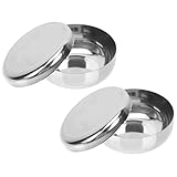 trabag 2 Stück Edelstahl Reisschalen - Rund Kinder Reisschale, Koreanische Suppenschüssel, Salatschale, Nudelschüssel Geschirr mit Deckel (10 cm)