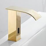 XJTNLB Automatischer Wasserhahn Waschbecken Armaturen Infrarot Waschtischarmatur Wasserfall Batterie Messing,Gold