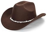 HilyBony Damen Cowboy-Hut, Western-Hut, Fedora-Jazz-Hut mit Diamantband, Kaffee mit Diamantband, M