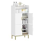 Hzuaneri Badezimmerschrank, Badschrank, Küchenschrank, Aufbewahrungsschrank, 4 Türen und 1 offener Bereich, Verstellbare Ablage, Badezimmer, Wohnzimmer, Arbeitszimmer, 30 x 60 x 120 cm, Weiß SC45613G
