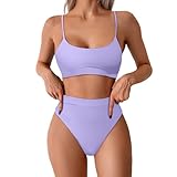 Bikini Damen Set Bikini Damen Bauchweg Sport Zweiteiler Bademode Gepolstertes Bikinis-Oberteil Und High Waist Bikinis-Unterteile Swimsuit Badebekleidung Bauchkontrolle Sets