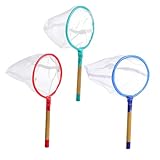 ERINGOGO 3 Stück Aquarium Fischernetz Feines Garnelen Kescher Netz mit Bambusgriff Schwimmendes Kescher für Aquarien und Teiche Zufällige Farbe