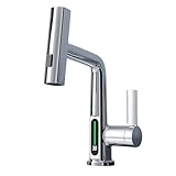 Wasserhahn Küche Ausziehbar, Wasserhahn Küche mit LED Temperaturanzeige, Küchenarmatur 360° Schwenkbar, 3 Wasserstrahlmodi, mischbatterie küche, Wasserfallarmatur für Küche, Bad