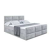 ALTDECOR Boxspringbett mit H3-Matratze (20 cm hoch) mit Bonellfederung, PUR, Topper (5 cm hoch), Polsterbett mit Kopfteil und Bettkasten - Ohio-Z - 160x200 - Grau Monolith 84