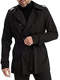 Leif Nelson Trenchcoat Herren kurze schwarze Jacke Kurzmantel Slim Fit Business Übergangsjacke Männer Mantel Sommer Lange Freizeitjacke Frühling Herbst Größe L