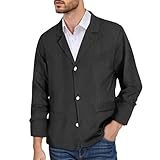 Generisch Anzüge für Herren Regular Slim Fit Herrenanzug Herren Leinen Casual – Leichtes entspanntes Anzugsakko für Elegante Freizeit-Outfits | Atmungsaktiver knitterfreier Sommer- & (Black XXL)