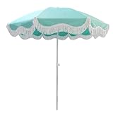 180cm Sonnenschirm mit Fransen, Strandschirm Tragbar mit Lichtschutzfaktor 50+, Gartenschirm Bohemian Style, Tragetasche & Neigung(Green)