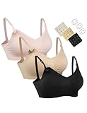 HOFISH Damen Still-BHS nahtlos – 3er Pack Bralettes für Schwangerschaft & Stillzeit, mit BH-Verlängerungen & Clips, volle Abdeckung, Pink/Schwarz/Beige, Größe L