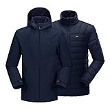 33,000ft 3-in-1 Herren Doppeljacke Wasserdichte 10000MM Regenjacke Winddichte Softshelljacke Warme Gefütterte Übergangsjacke Outdoorjacke Funktionsjacke für Männer mit 7 Taschen, Dunkelblau L