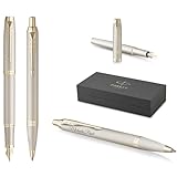 PARKER Schreibset IM Professionals Monochrome Kugelschreiber und Füllfederhalter mit Gravur | Premium Stift | Geschenkbox | blaue Pantrone | personalisiert | Geburtstag (Champagne)