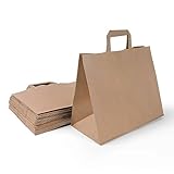 Inoverse 250 Stück Papiertragetaschen, Geschenktüten, 26+20x28 cm Papiertüten mit Henkel, Braun Kraftpapier Tüten, Papier Tragetasche, Papiertaschen, Papiertüten Klein