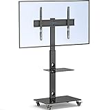 BONTEC TV-Ständer mit Rollen für 30-70 Zoll Plasma-/LCD-/LED-Bildschirme bis 40 kg, 6 Höhenverstellungen mit 2-stufigen Ablagen aus gehärtetem Glas, MAX VESA 600 x 400 mm