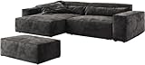 DELIFE Eckcouch Sirpio XL Mikrofaser Schwarz 270x170 cm Recamiere variabel mit Hocker