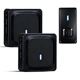 Funkklingel, Kabellose Türklingel Funk Set, Tragbares Haustür Klingel mit 2 Empfängern & 1 Sender, Türklingel mit Batterie, 150m Reichweite, Tür Klingel für Zuhause, Mehrfamilienhaus, Schwarz