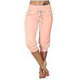 Kurze Damen-Jogginghose, Kordelzug, elastische Taille mit Taschen, kurze Taille, Urlaub, Übergröße, Laufshorts, fließende zierliche Kleidung, Leggingsshorts, Shortssummer, rose, XXL