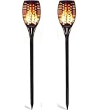 GEYUEYA Home Fackeln Für Draußen Garten 2er Set - 96 LED, Solarfackeln Für Außen Flackernd Dämmerung Bis Morgen Flackern, IP65 Wasserdichte