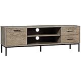 HOMCOM TV-Möbel TV-Möbel Holz TV-Bank für Fernseher bis 50 Zoll mit Schrank 2 Schubladen 2 Nischen 2 Kabeldurchlässe für Wohnzimmer Esszimmer Schlafzimmer, 132 x 39 x 45,5 cm grau schwarz