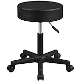 Yaheetech Rollhocker höhenverstellbar,Arbeitshocker Bürohocker 360° drehbar mit Rollen,Hocker Drehhocker 10 cm Dicke Polsterung 46-61.5 cm Sitzhöhe,Schwarz