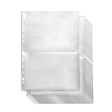 50 Stk A4 Fotohüllen Schutzhülle mit 200 Fächern,Klarsichthüllen für Fotos,Transparente Postkartenhüllen für 2/3/4-Ringordner Taschen mit 2 Fächern für Fotoalbum Postkarten Aufbewahrung(219x152 mm)