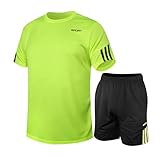 Fiohiros Fußballtrikot Kinder Set Sport, Schnell Trocknende Sportsachen Trikot für Kinder, Fussball Trikot Set Trainingsanzug Shorts und T-Shirt (Grün, 8-9 Jahre)
