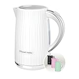 Russell Hobbs Wasserkocher [1,7L 2400W] Eden Weiß, Edelstahlakzente (herausnehmbarer Kalkfilter, Deckelöffnung per Knopfdruck, Wasserstandsanzeige, leuchtender Schalter, BPA frei) Teekocher 27360-70