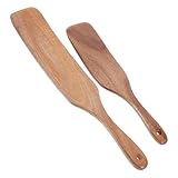 BEBEMOKO Küchenspatel aus Holz, flacher Pfannenwender, Kochlöffel zum Braten und Kochen von Holz, elegantes Design für den täglichen Gebrauch, 2 Stück