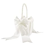 Lowats Hochzeit Blumenkorb Blumenmädchen Korb mit Bowknot Blumenkörbchen Weiß Blumenkinder Korb Blumenkinderkörbchen Satin Blumenkörbe Hochzeit Korb Streukörbchen Korb für Blumenkinder