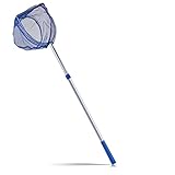 BigDean Kescher 75-121 cm lang - Teichkescher mit Teleskopstange - Feinmaschig (2 mm) - Für Teich, Algen & Swimming-Pool - Algenkescher Nylon-Netz