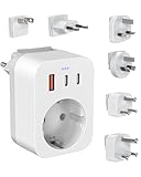 Reiseadapter Weltweites Set, Internationaler Steckdosenadapter mit USB C (PD 20W), 6 Abnehmbare Reisestecker Travel Adapter für Südafrika/JAP/AUS/USA/EU/UK