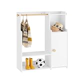 SoBuy Kindergarderobe Kleiderschrank Kinder Kinderregal mit Türen Garderobe Kinder Kinderzimmer möbel Kleiderständer Regal Standgarderobe Weiß BHT ca. 94x110x35cm KMB110-W