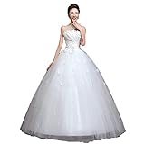 Shoudian Damen Elegant Spitze Trägerlos Brautkleid Braut Plus Size Ärmellos Abend Ballkleider Trailing Braut Blumenkleider, weiß, 44