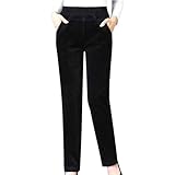 Cordhose Damen High Waist Gefüttert Freizeithose Verdickte with Fleece Thermohose Winterhose Mom Slim Chinohose Straight Leg Relaxhose Shaping Arbeits Anzughose Winter Thermo Strumpfhose