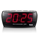 iCES ICR-230-1 PLL FM Uhrenradio mit Dual Alarm (Jumbo Display, Sleep-Timer, Schlummerfunktion) schwarz