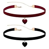 LuLiyLdJ 2 Stück Liebe Choker Kette Damen, Halsband Damen Schwarz, Choker Schwarz, Halsband Frauen (Schwarz, Rot)