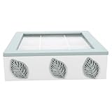 ULDIGI Holz-aufbewahrungsbox mit Glasdeckel Fächer Organizer für Tee Schmuck und Snacks Vielseitige Holzbox mit Blattmotiv Kleiner Aufbewahrungsbehälter für Einzelne Verpackungen